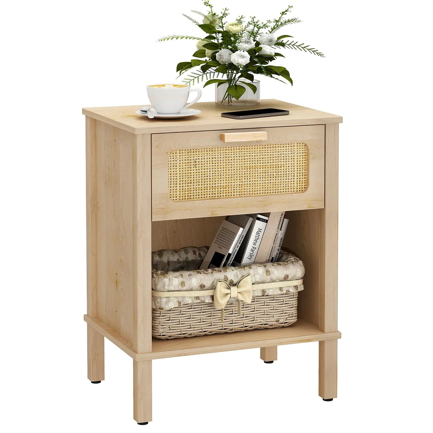 Rattan Nightstand (11.4"x15.3"x21.6")